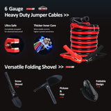 WETBAS Car Roadside Emergency Kit with Jumper Cables, Auto Road Side Safety Kit for Vehicles - with Premium Carry Bag, Repair Tool Set, Folding Shovel, for Men, Women, Teenagers