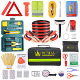 WETBAS Car Roadside Emergency Kit, Auto Vehicle Safety Emergency Road Side Assistance Kits Essentials, with Jumper Cables, Safety Hammer, Reflective Warning Triangle